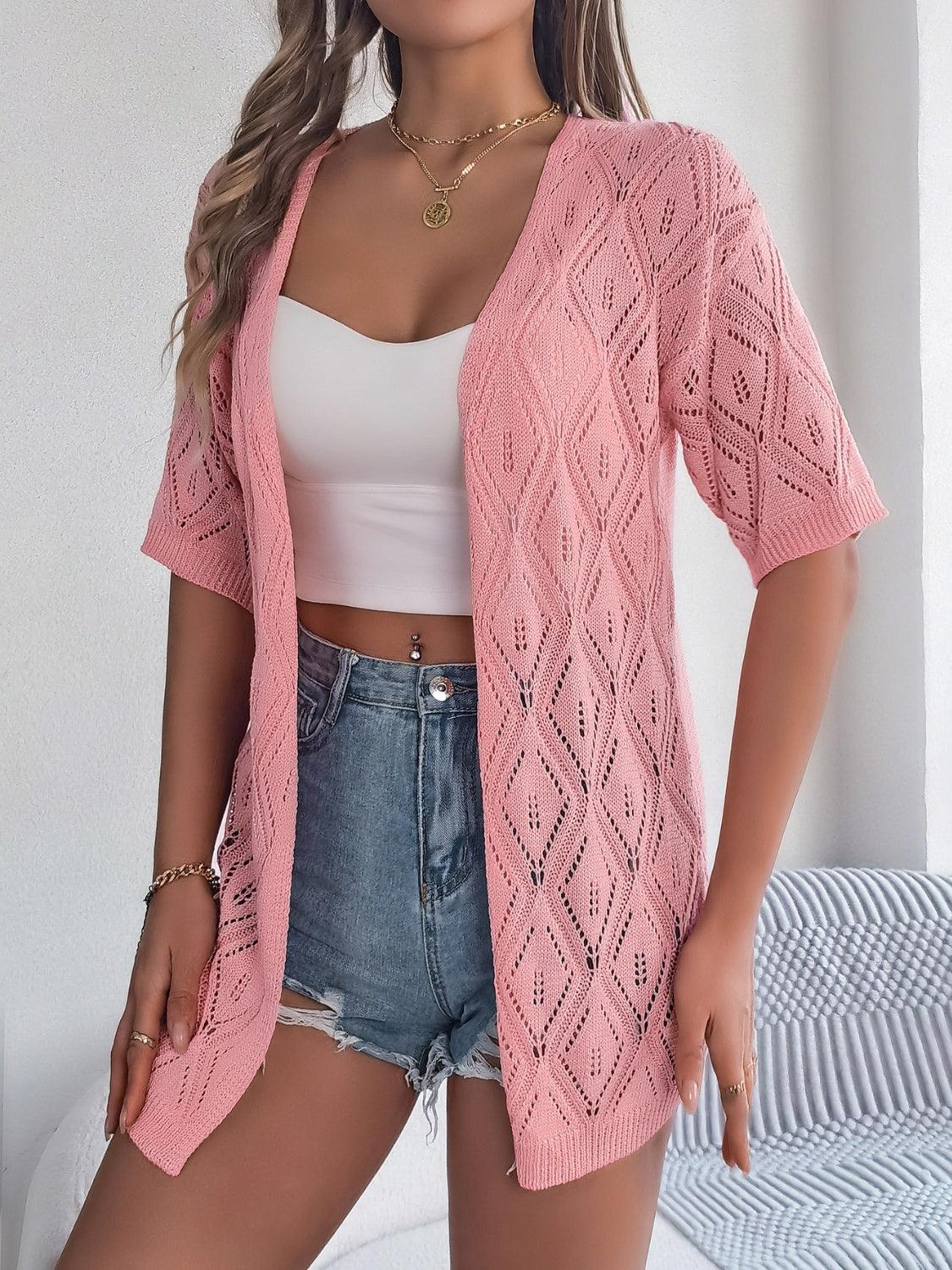 Openwork Open Front Half Sleeve Cardigan Carauana Store