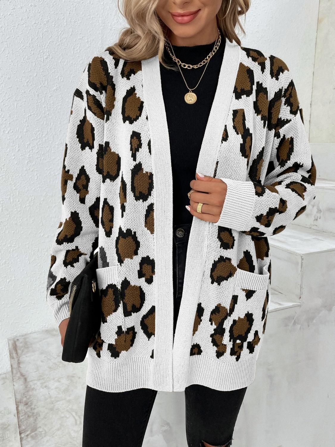 Leopard Open Front Dropped Shoulder Cardigan Carauana Store