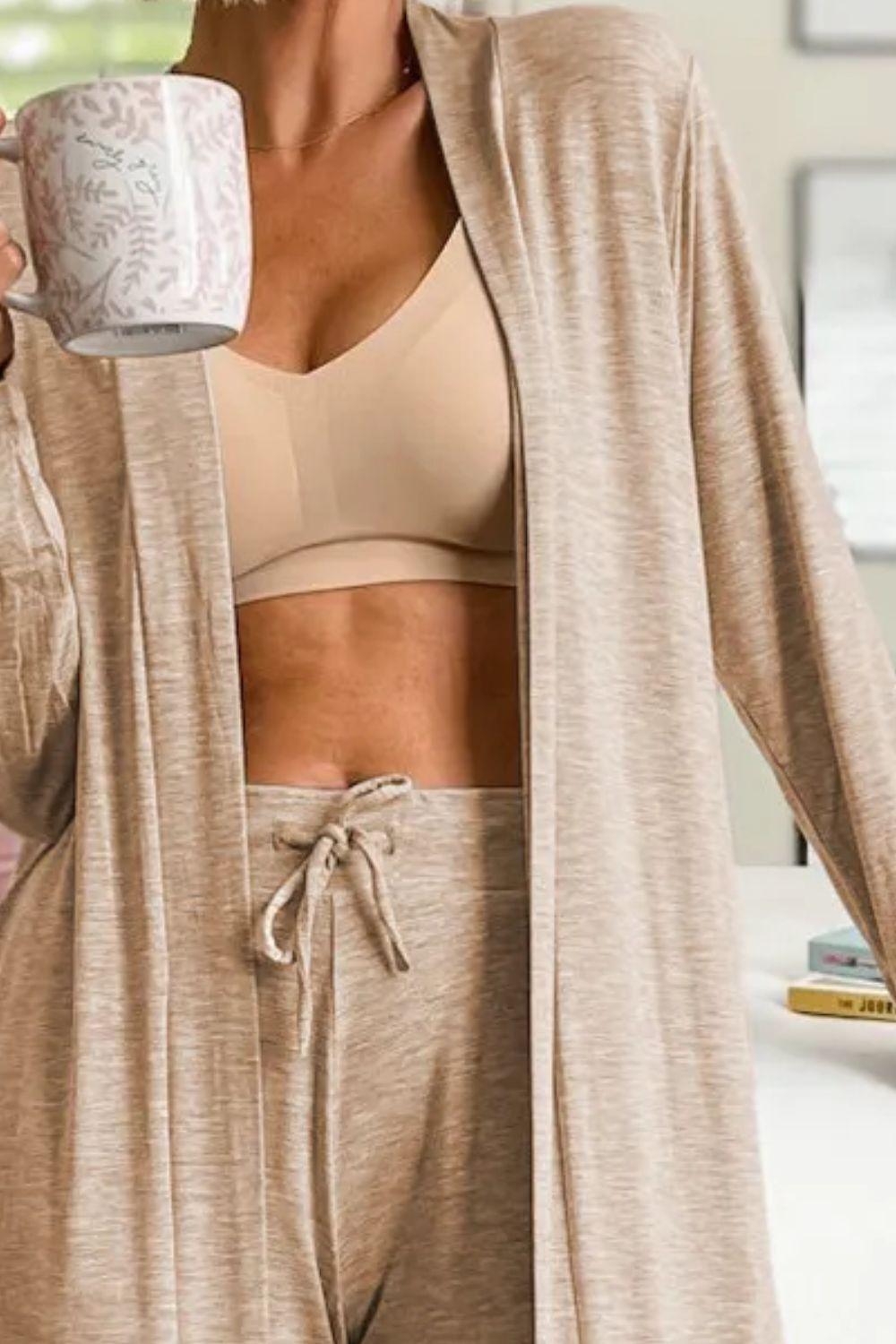 Open Front Long Sleeve Cardigan and Pants Lounge Set Carauana Store