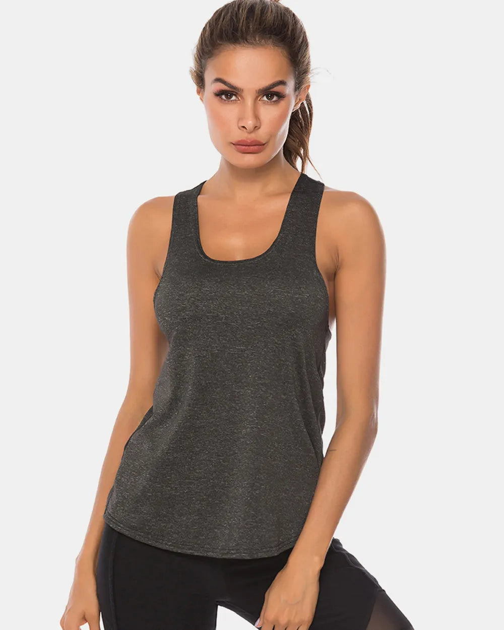 Full Size Scoop Neck Wide Strap Active Tank Carauana Store