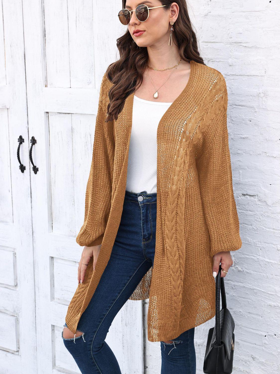 Cable-Knit Open Front Long Sleeve Cardigan Carauana Store