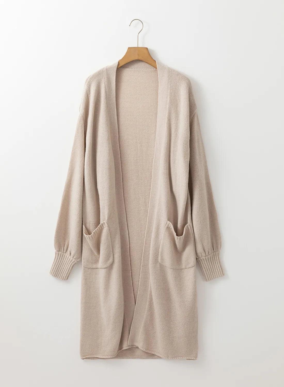 Pocketed Open Front Long Sleeve Cardigan Carauana Store