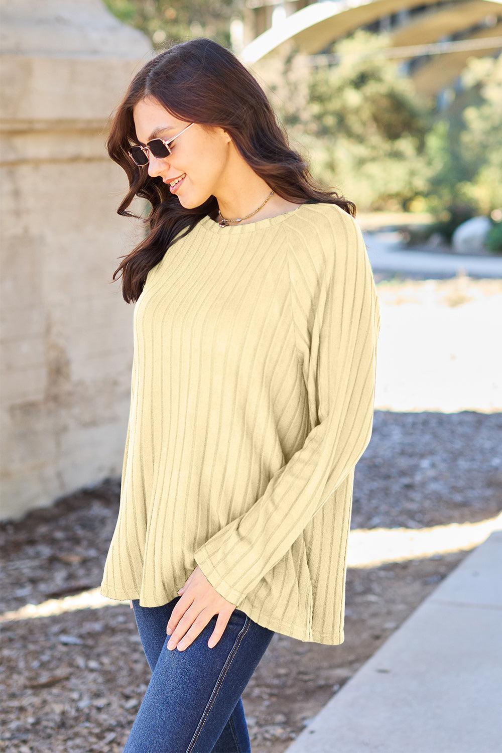 Basic Bae Full Size Ribbed Round Neck Long Sleeve Knit Top Carauana Store