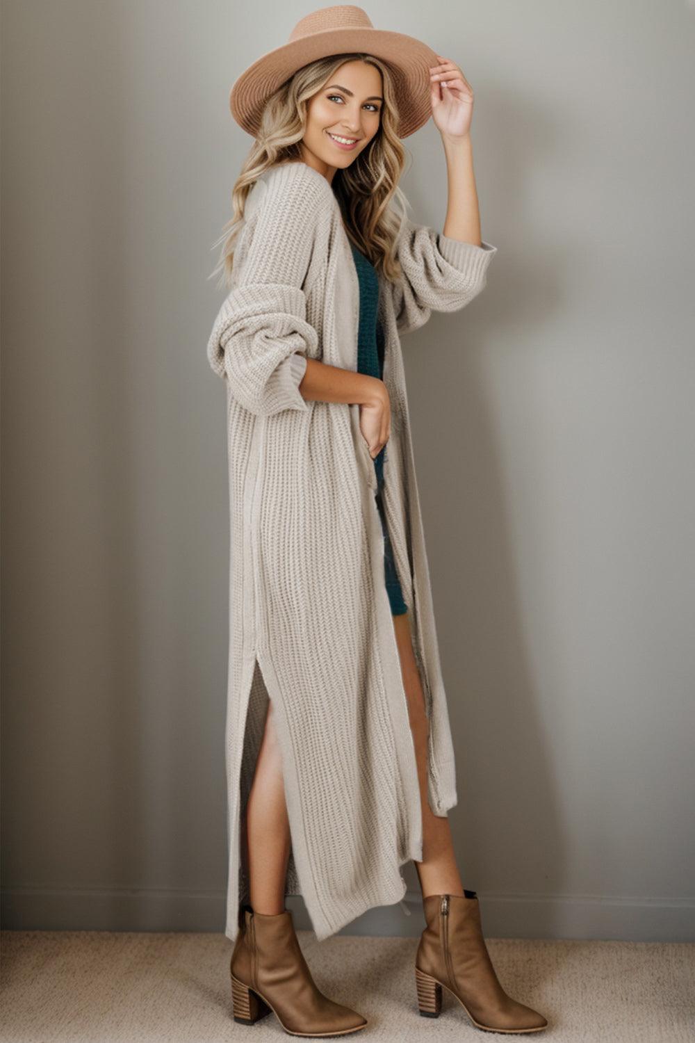 Open Front Side Slit Cardigan Carauana Store