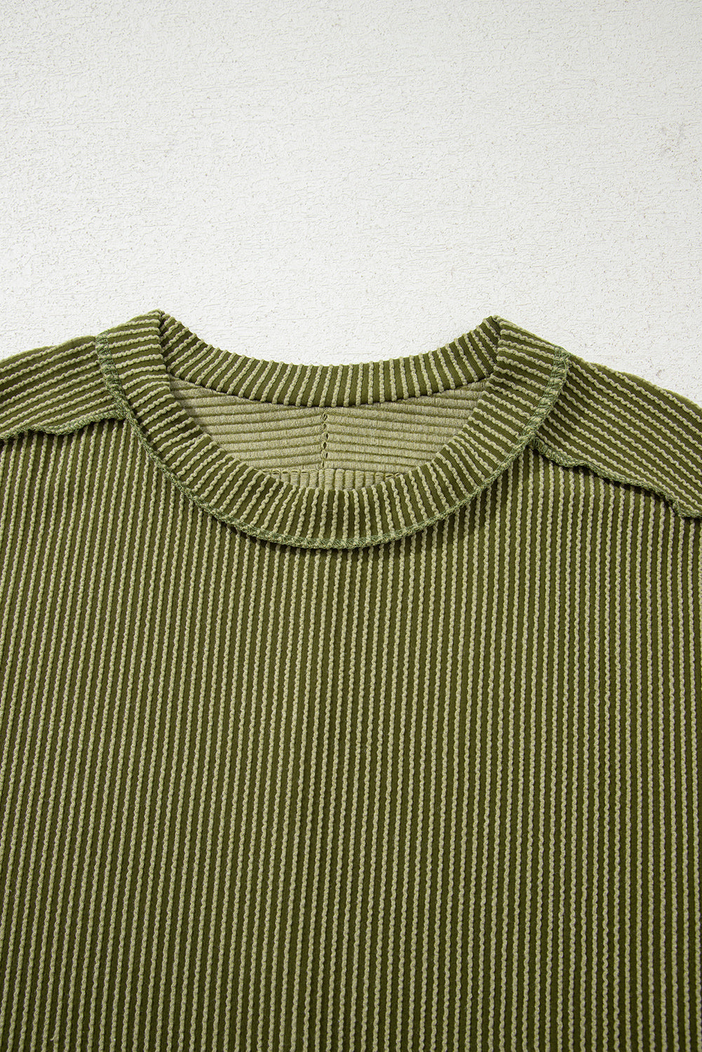 Jungle Green Textured Knit Exposed Stitching T-shirt
