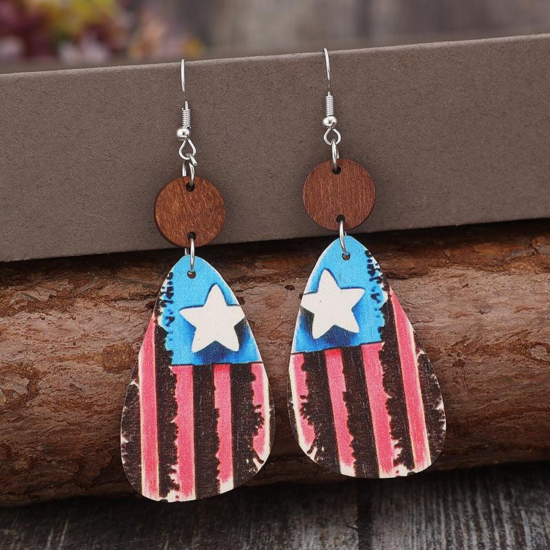 Star & Stripes Wooden Dangle Earrings Carauana Store