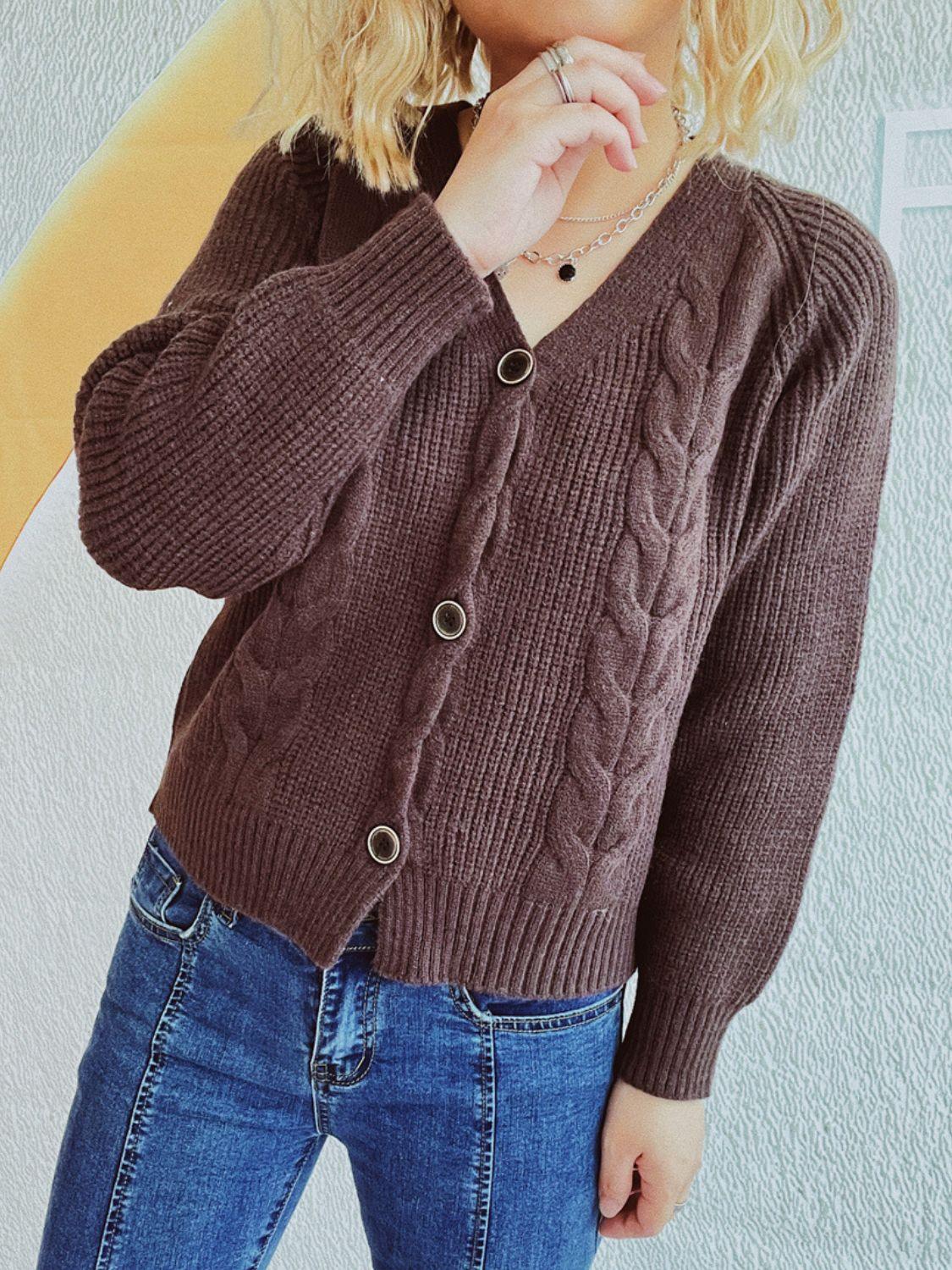 Cable-Knit V-Neck Button Down Long Sleeve Cardigan Carauana Store