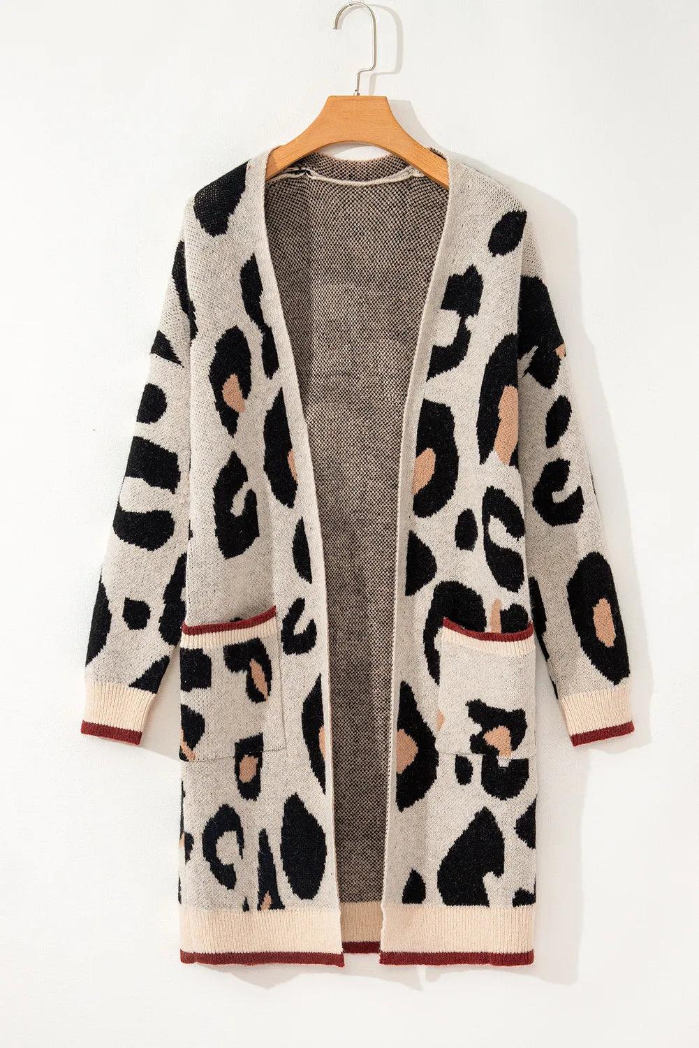 Leopard Open Front Long Sleeve Cardigan Carauana Store