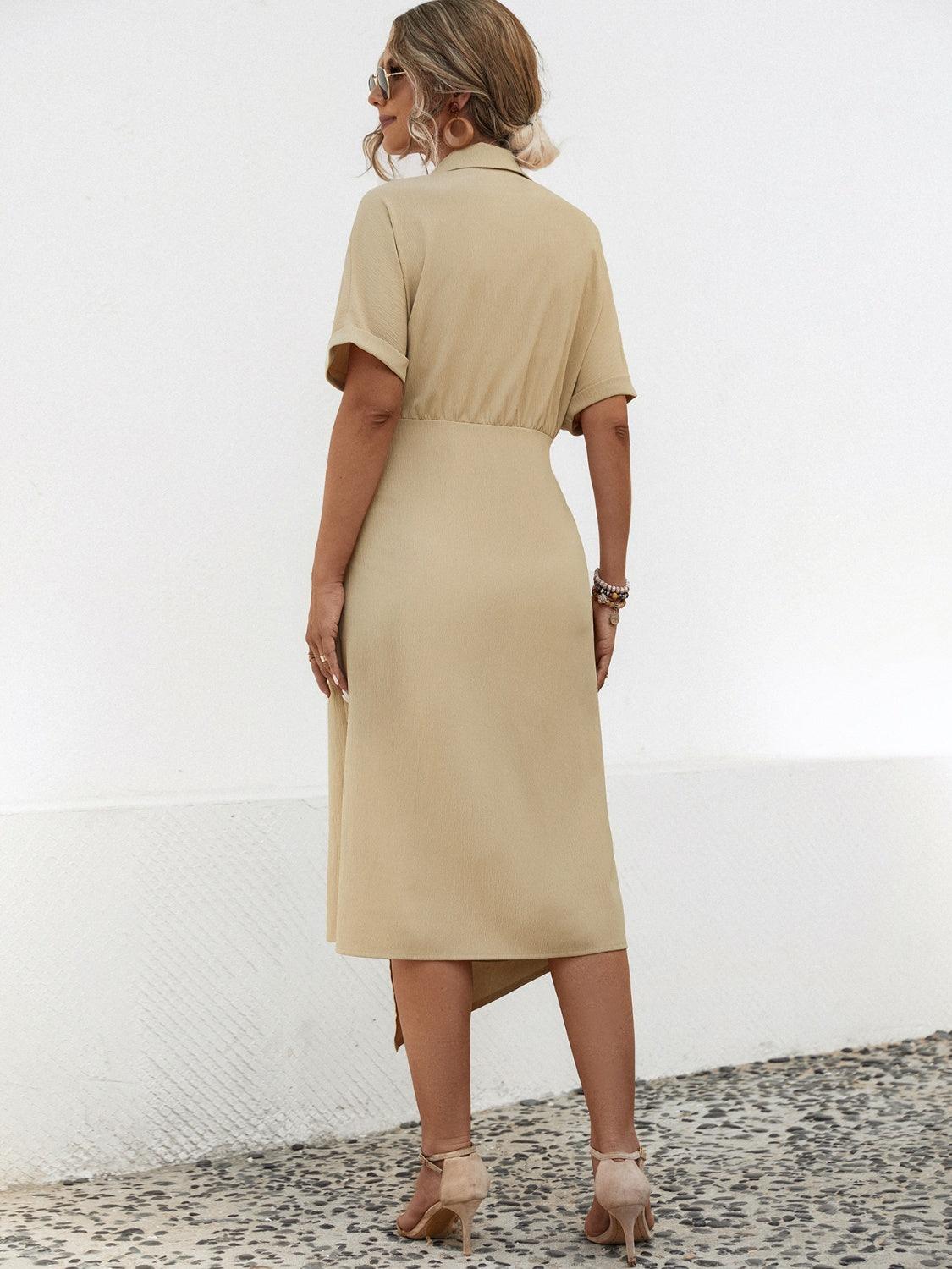 Tied Slit Short Sleeve Dress Carauana Store