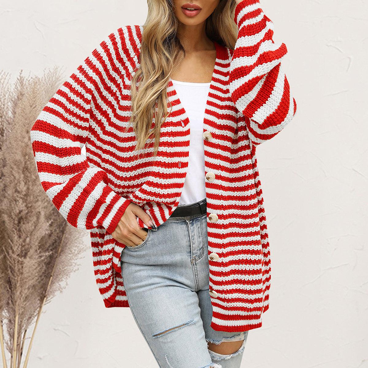 Striped Button Down Long Sleeve Cardigan Carauana Store