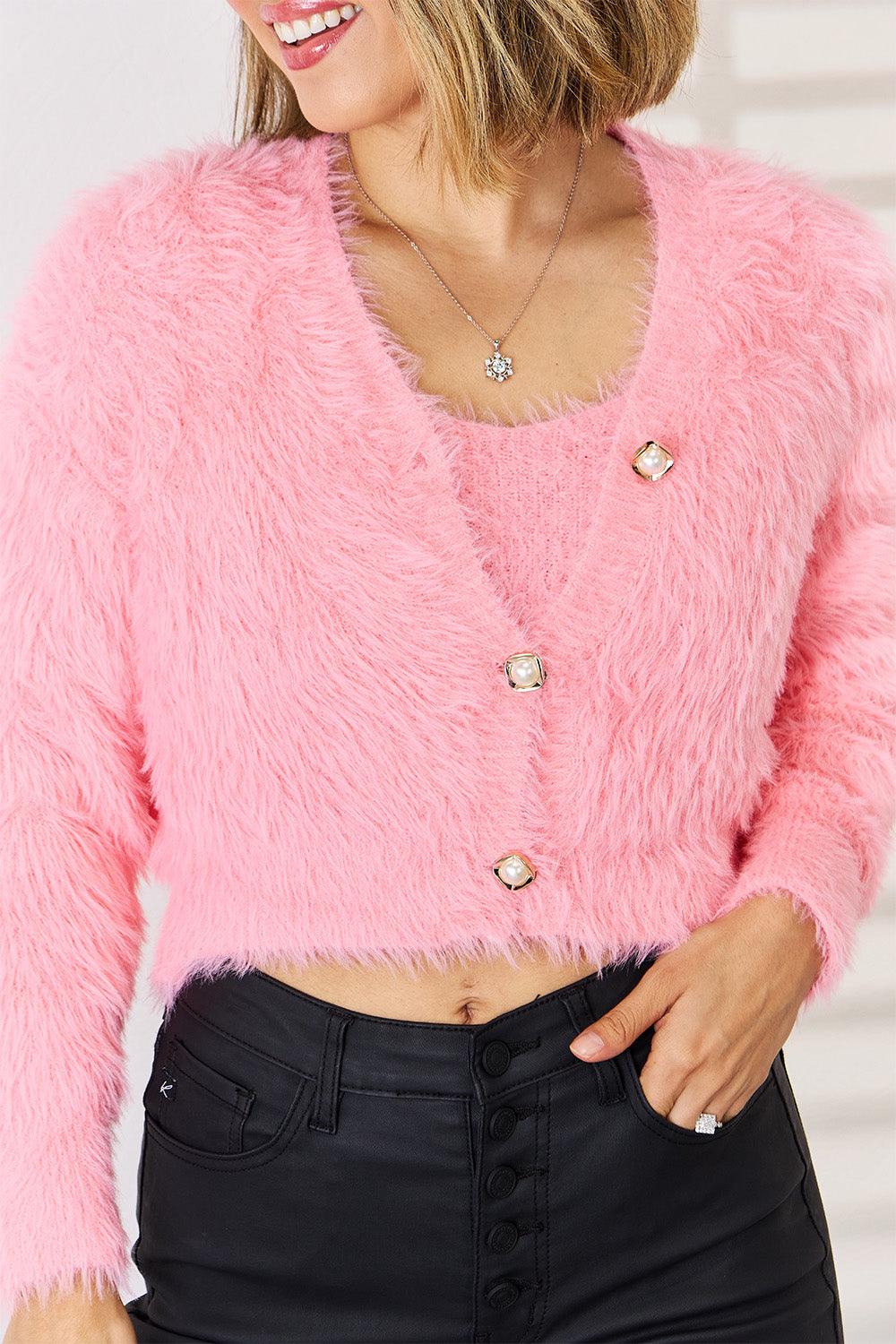 Scoop Neck Vest and Cardigan Sweater Set Carauana Store