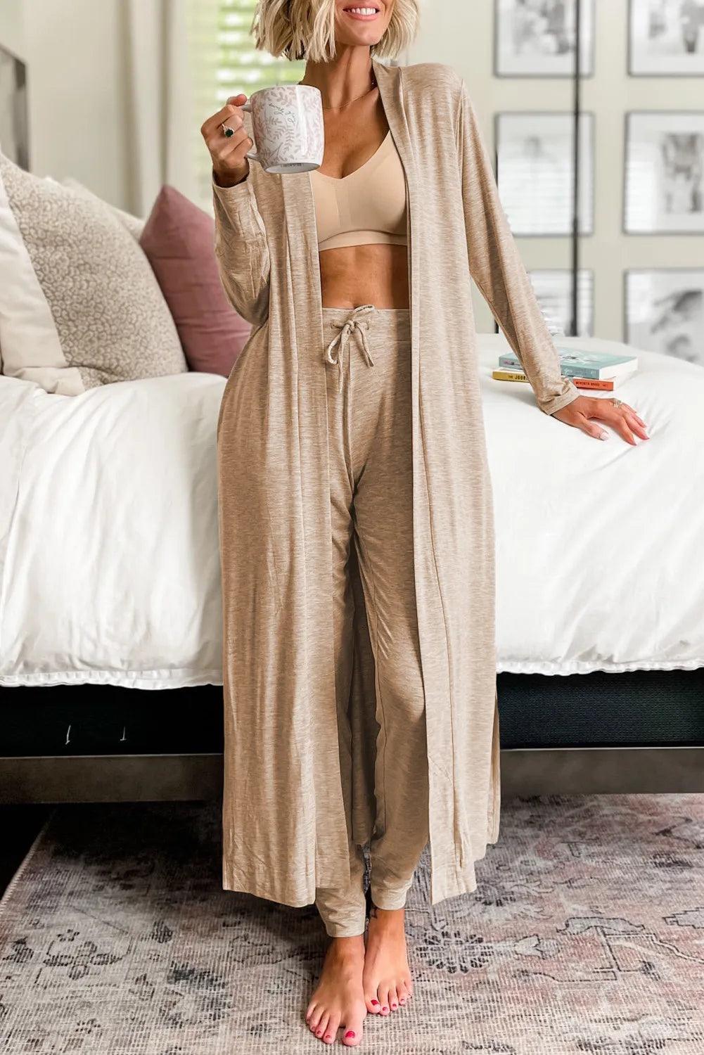 Open Front Long Sleeve Cardigan and Pants Lounge Set Carauana Store