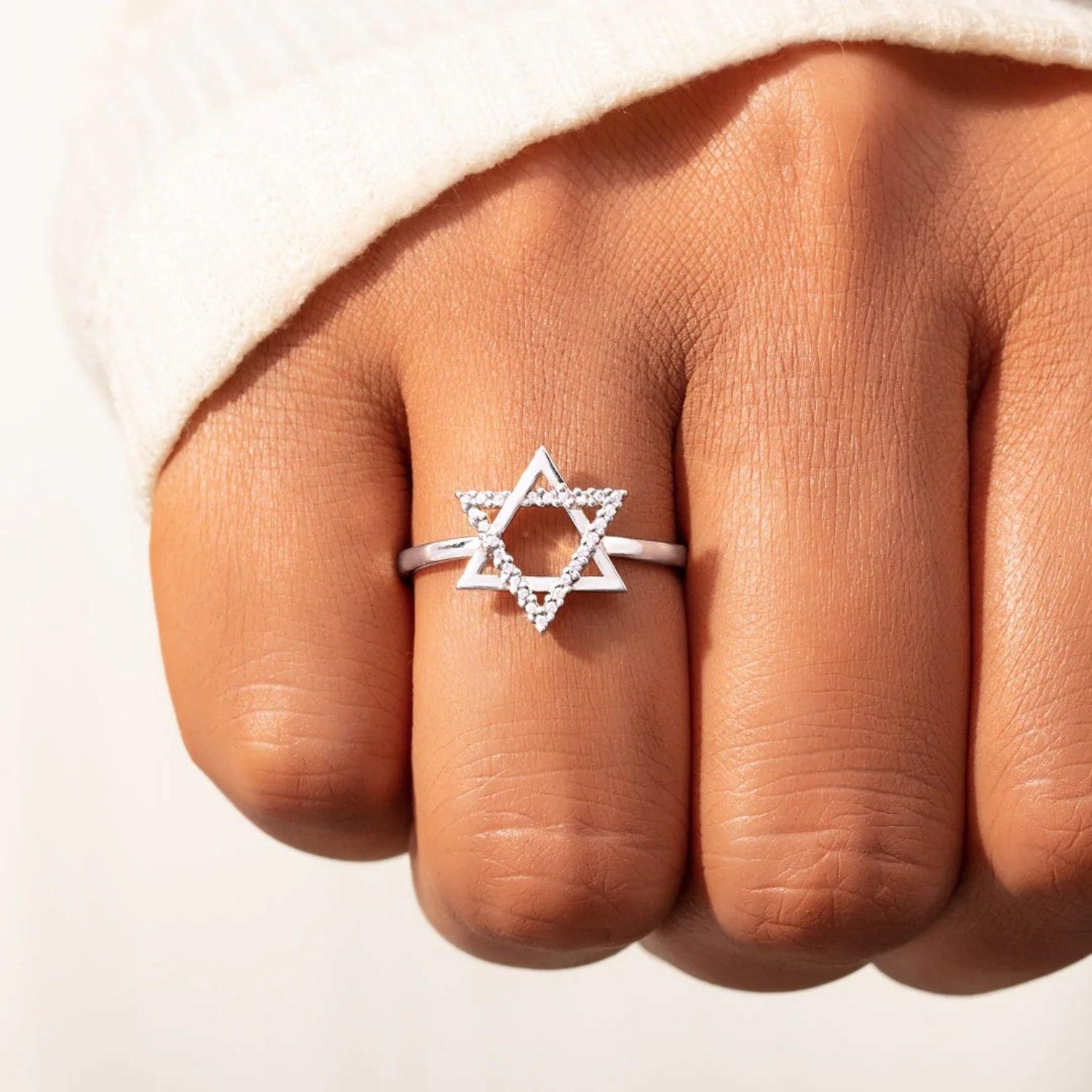 925 Sterling Silver Inlaid Zircon Hexagram Ring Carauana Store