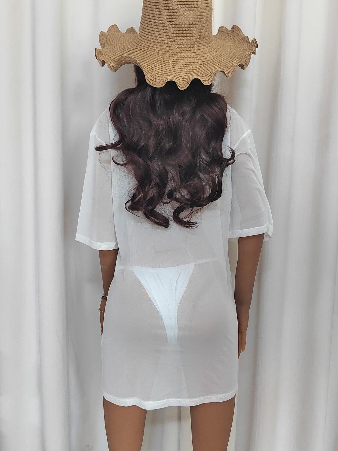 Mesh Boat Neck Half Sleeve Cover Up Carauana Store