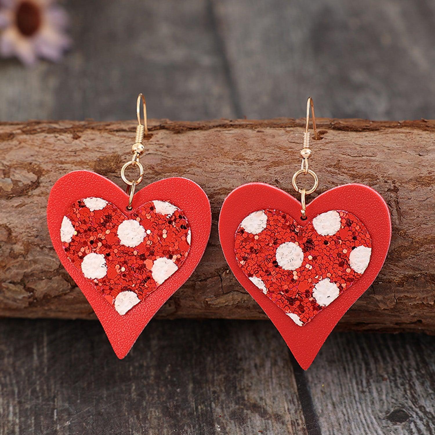 Sequin Heart Leather Drop Earrings Carauana Store