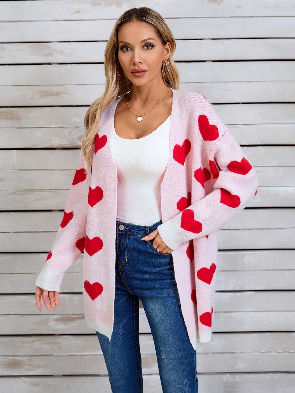 Angel Wings Heart Open Front Long Sleeve Cardigan Carauana Store