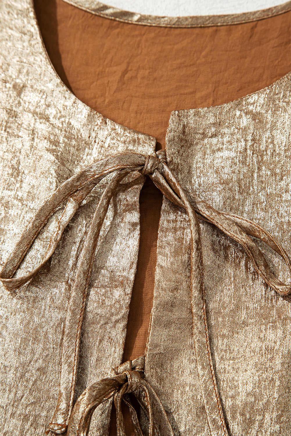 Gold Metallic Tied Front Babydoll Blouse