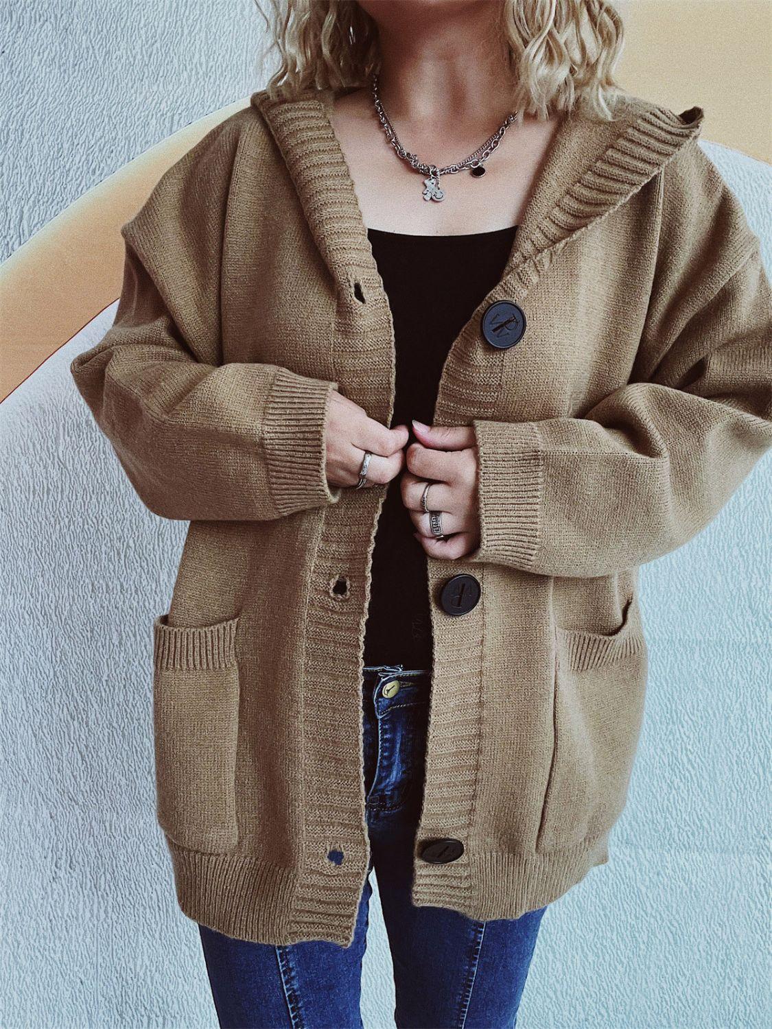 Dropped Shoulder Long Sleeve Hooded Cardigan Carauana Store