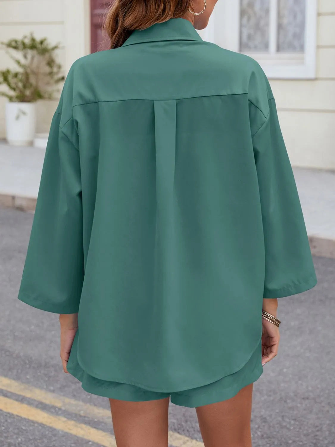 Button Up Long Sleeve Top and Shorts Set Carauana Store