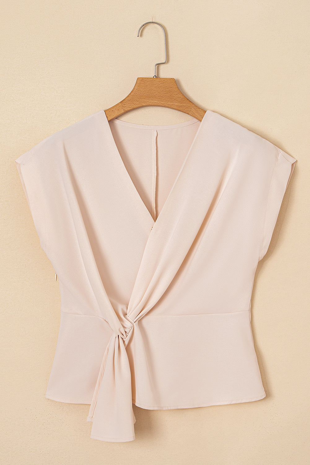 White Surplice V Neck Knotted Ruched Short Sleeve Peplum Blouse