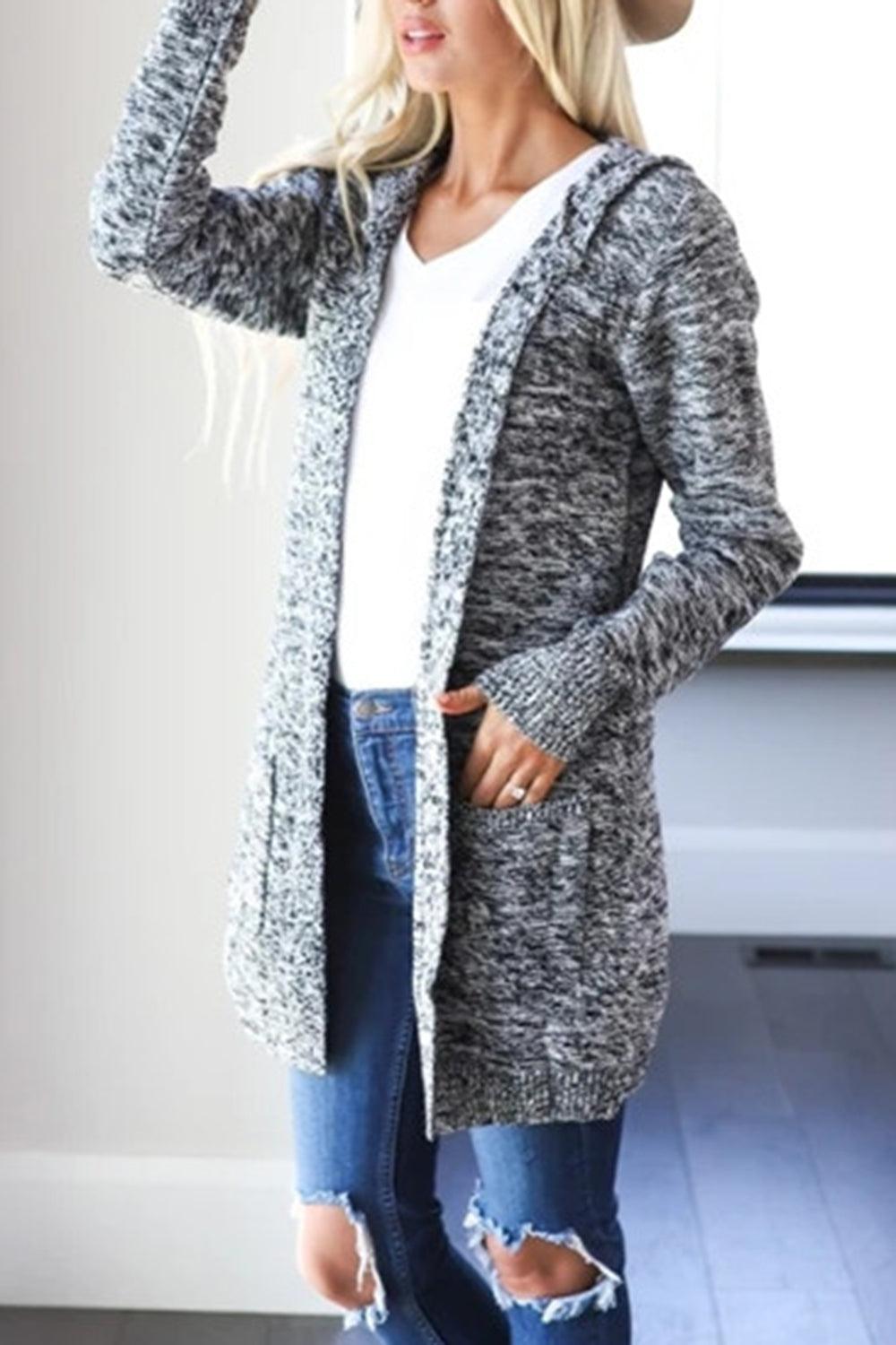 Heathered Open Front Cardigan with Pockets Carauana Store