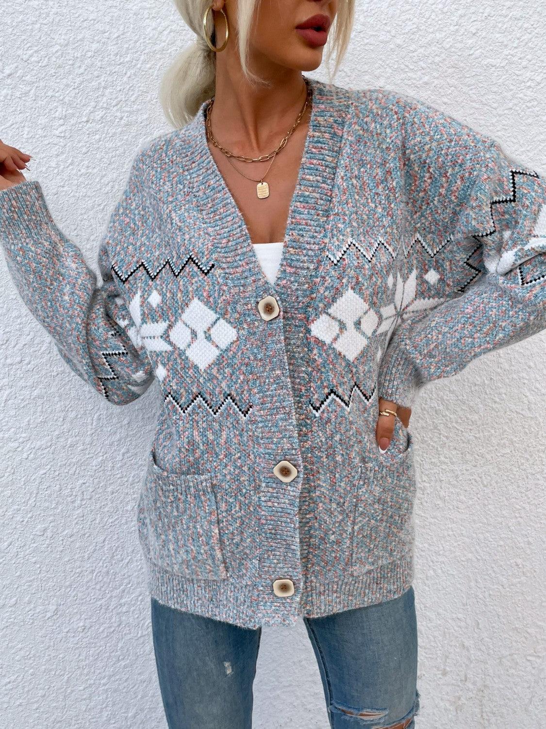 Heathered Pocketed Button Up Cardigan Carauana Store