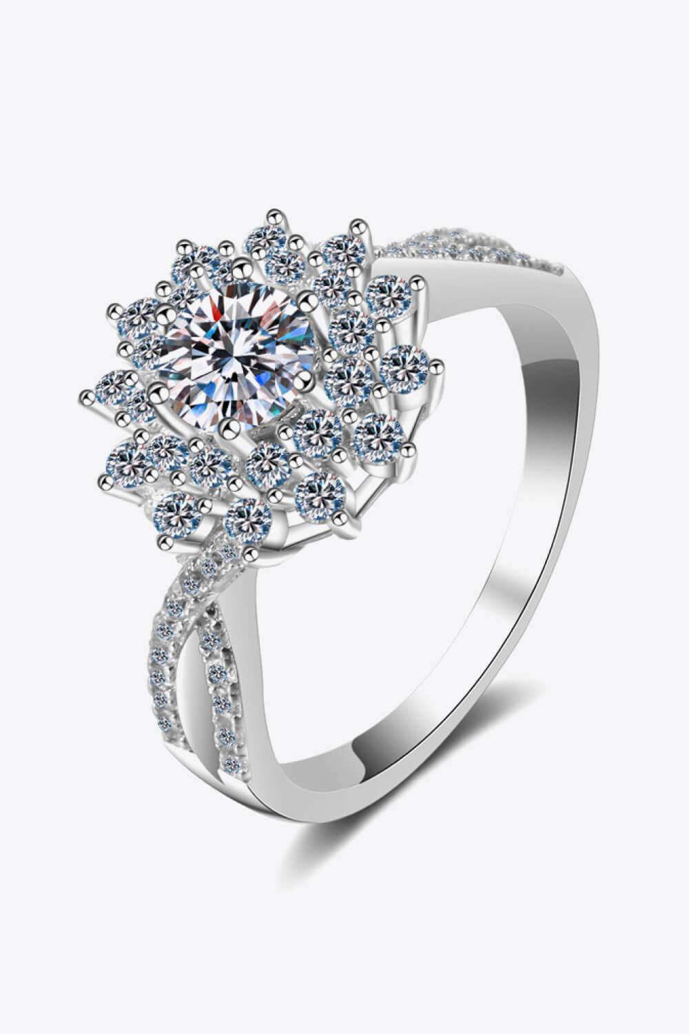 Moissanite Flower-Shape Split Shank Ring Carauana Store