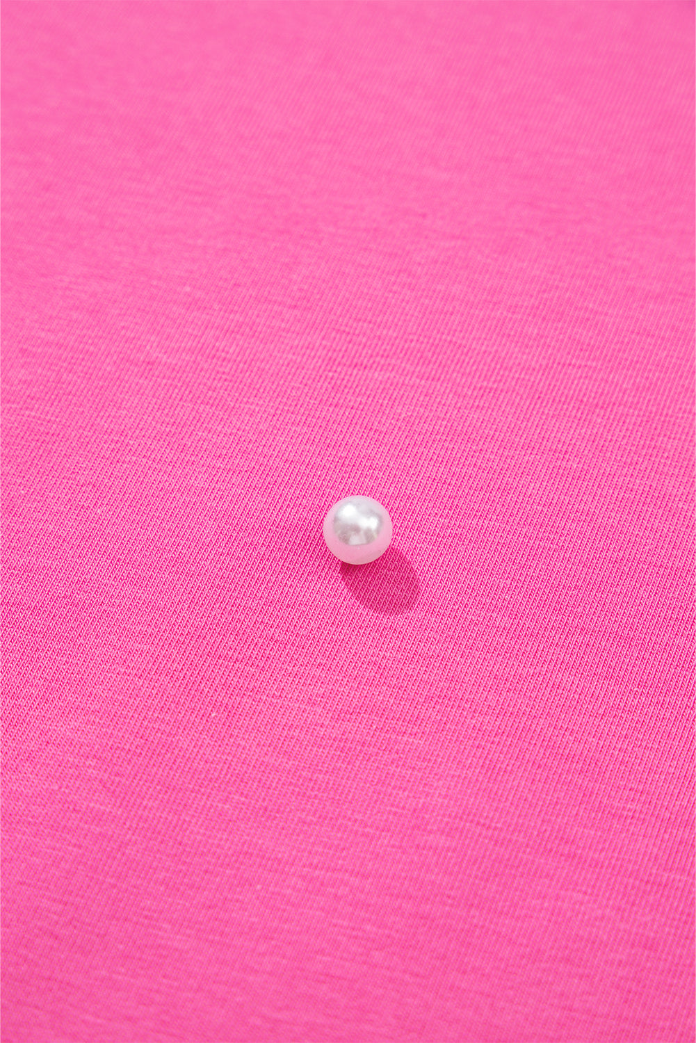 Bright Pink Pearl Beaded Drop Shoulder Crewneck T Shirt