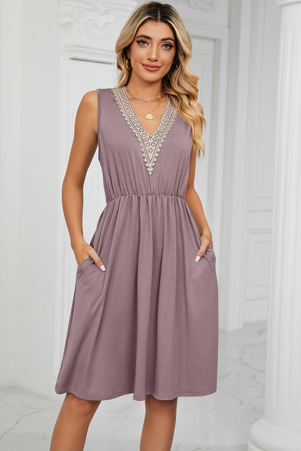 Pocketed V-Neck Wide Strap Dress Carauana Store