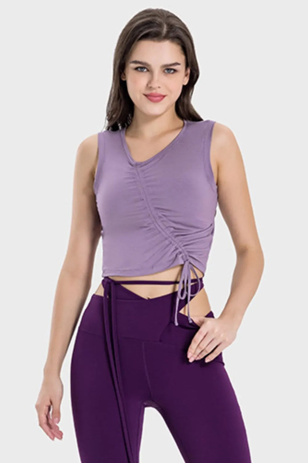 Millennia Drawstring Ruched Wide Strap Active Tank Carauana Store