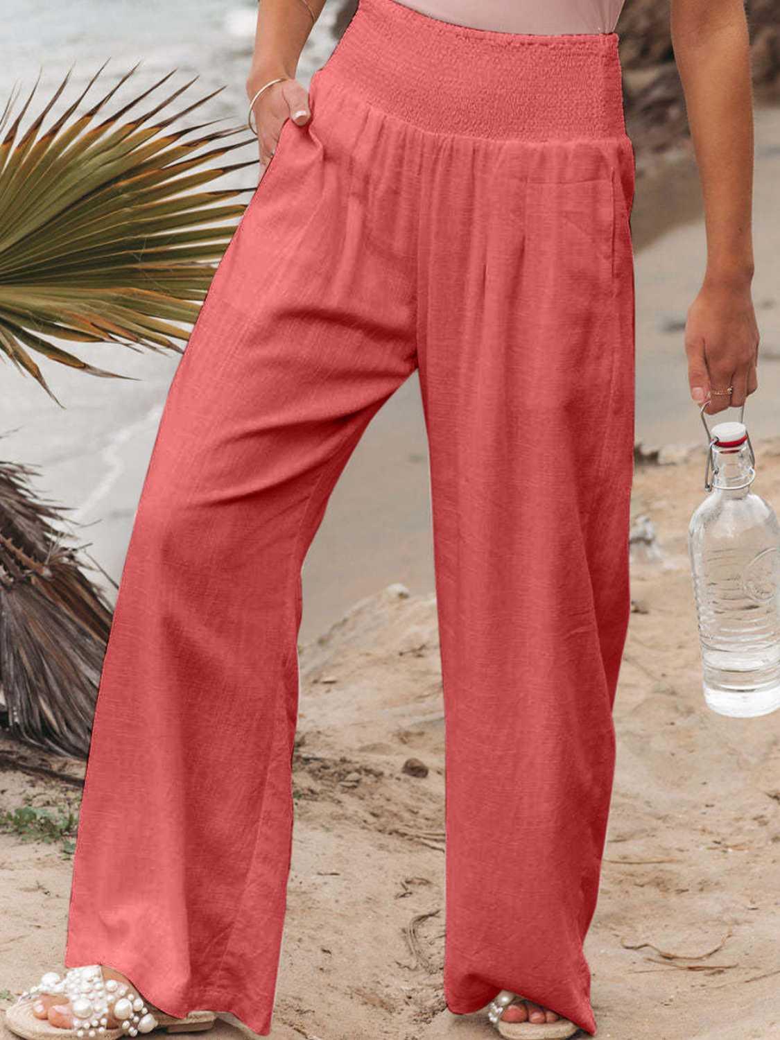 Full Size Smocked Waist Wide Leg Pants Carauana Store