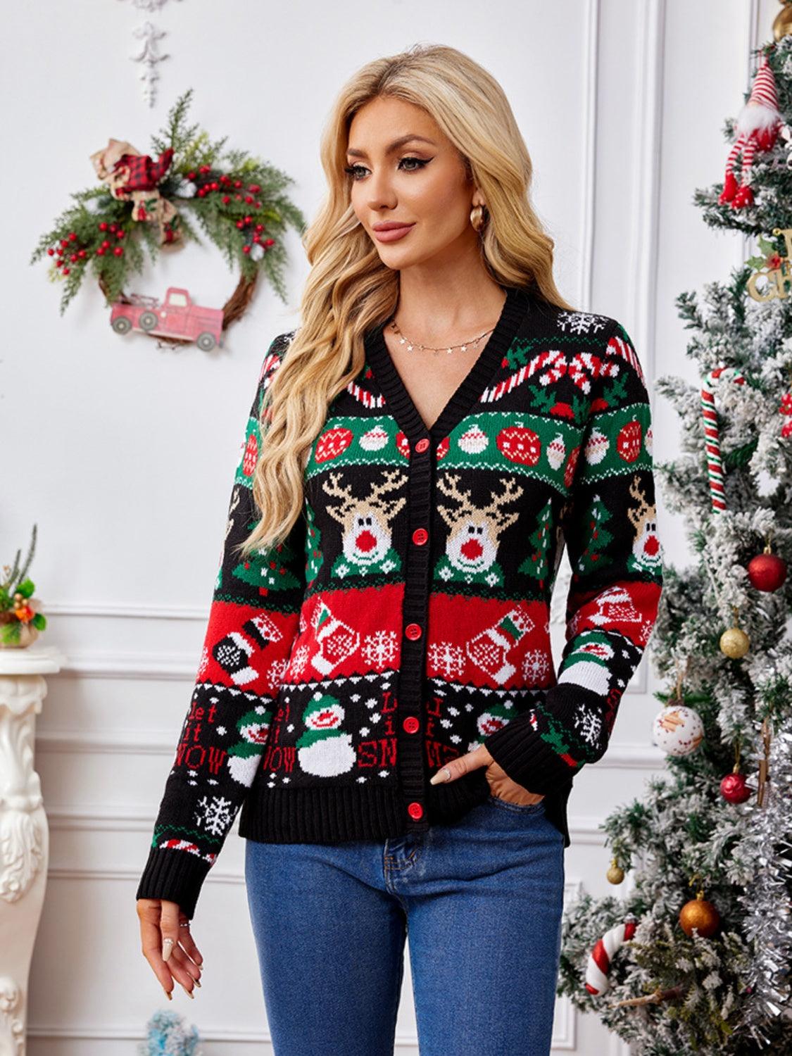 Reindeer Button Up Long Sleeve Cardigan Carauana Store