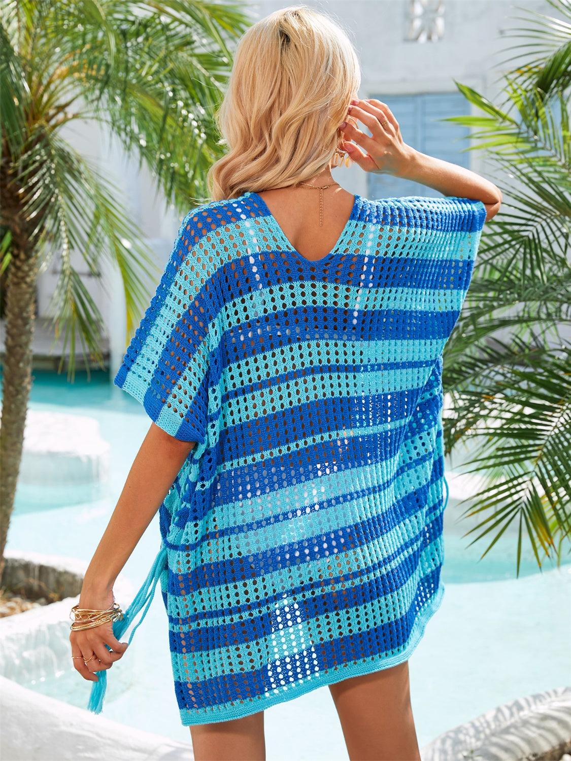 Tassel Openwork Striped V-Neck Cover Up Carauana Store