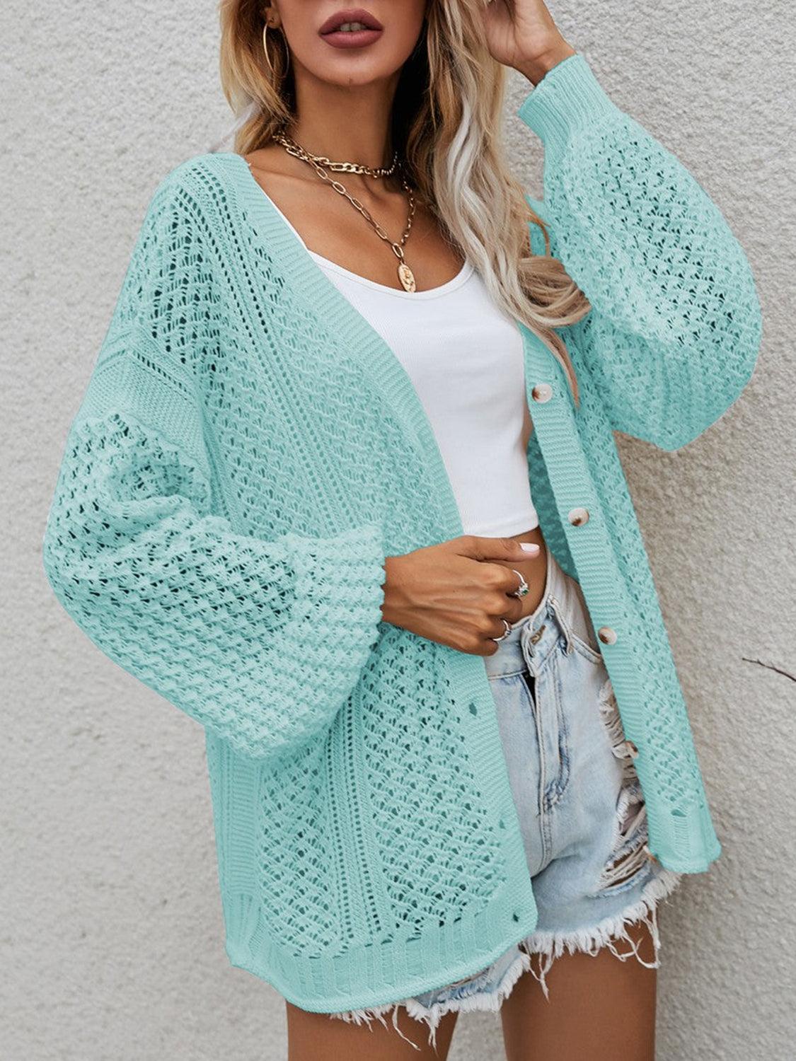 Openwork Button Front Cardigan Carauana Store