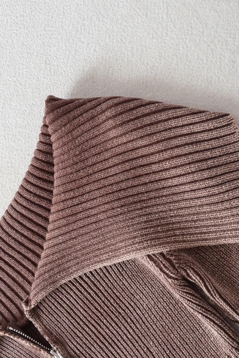 Double Take Ribbed Off-Shoulder Zip Up Long Sleeve Cardigan Carauana Store