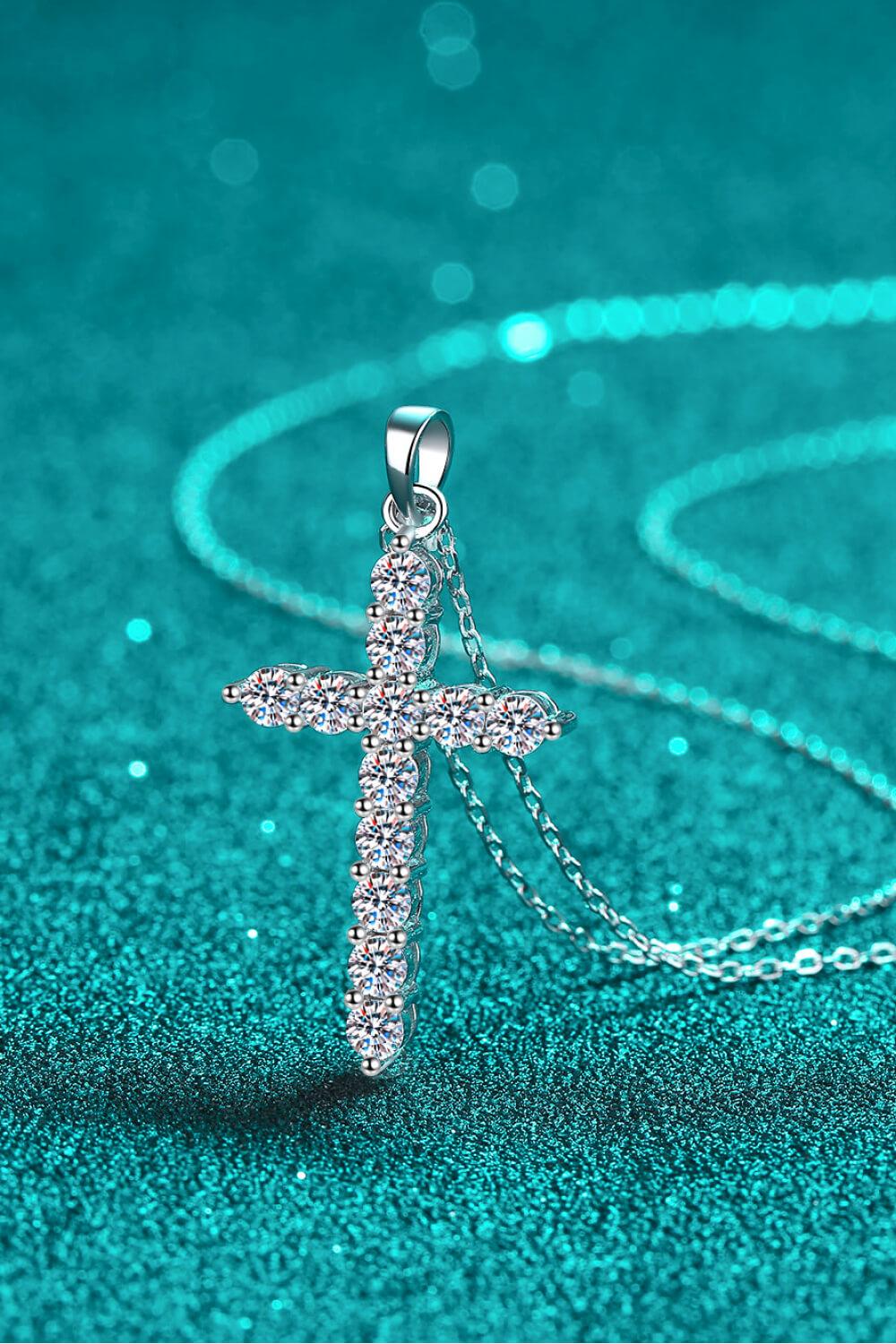 Adored 925 Sterling Silver Cross Moissanite Necklace Carauana Store