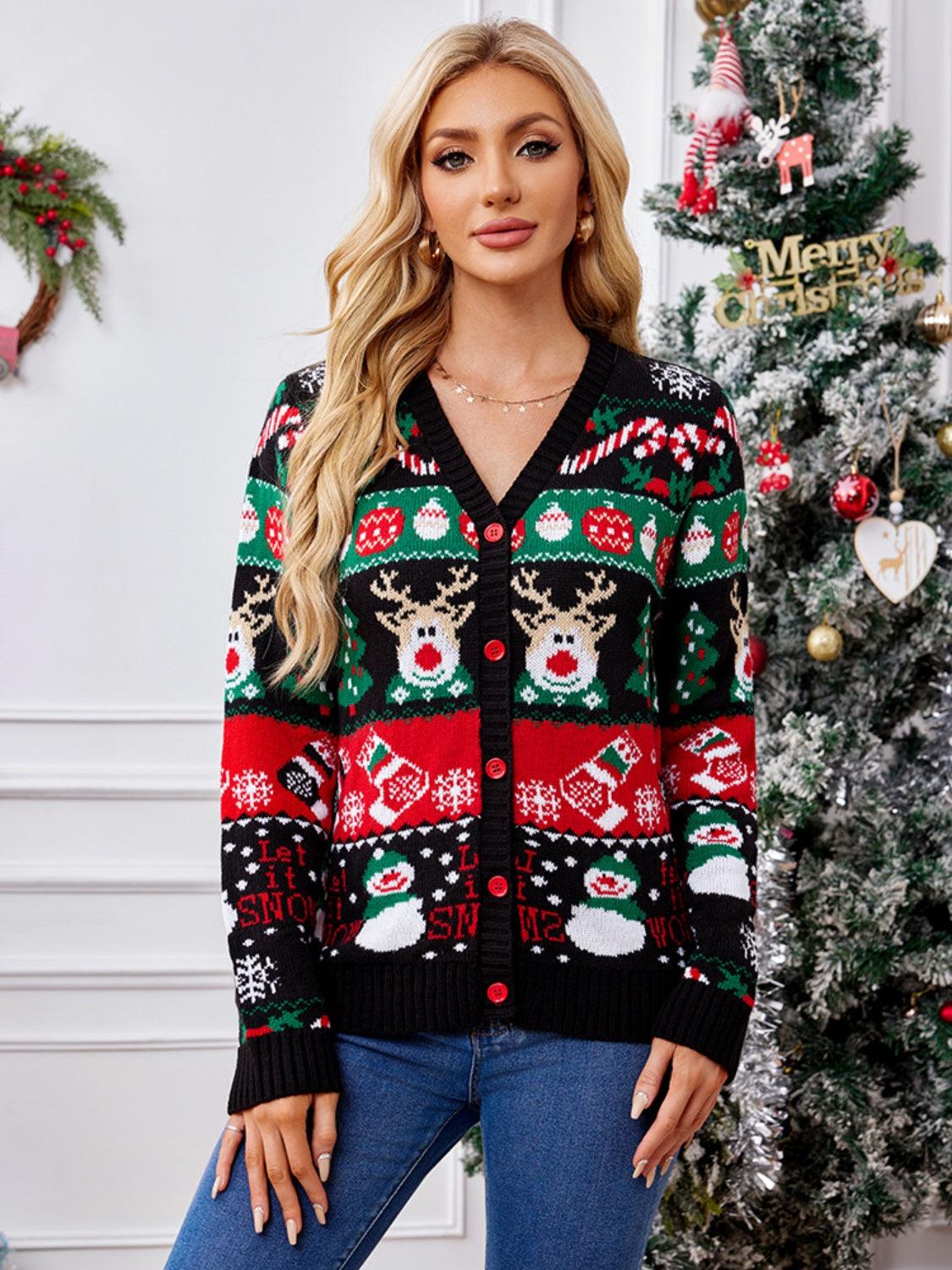 Reindeer Button Up Long Sleeve Cardigan Carauana Store