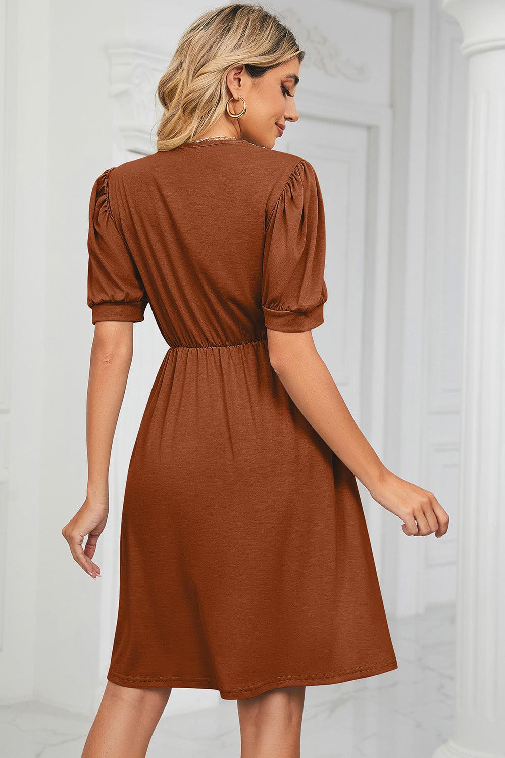 V-Neck Puff Sleeve Dress Carauana Store