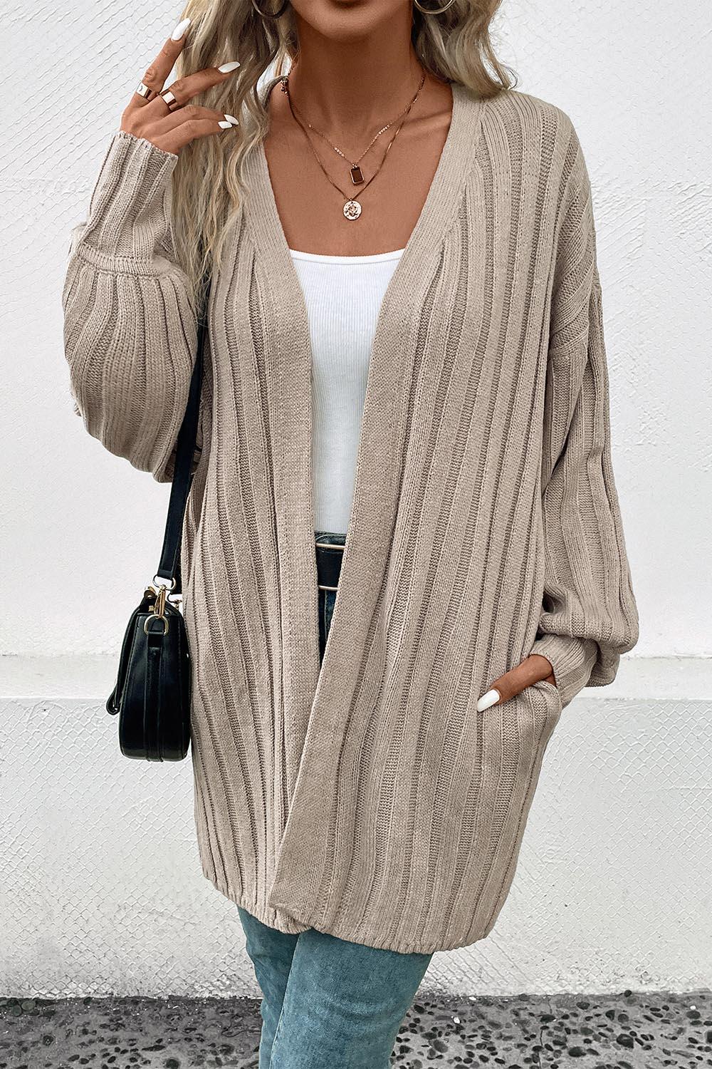 Perfee Open Front Cardigan with Pockets Carauana Store