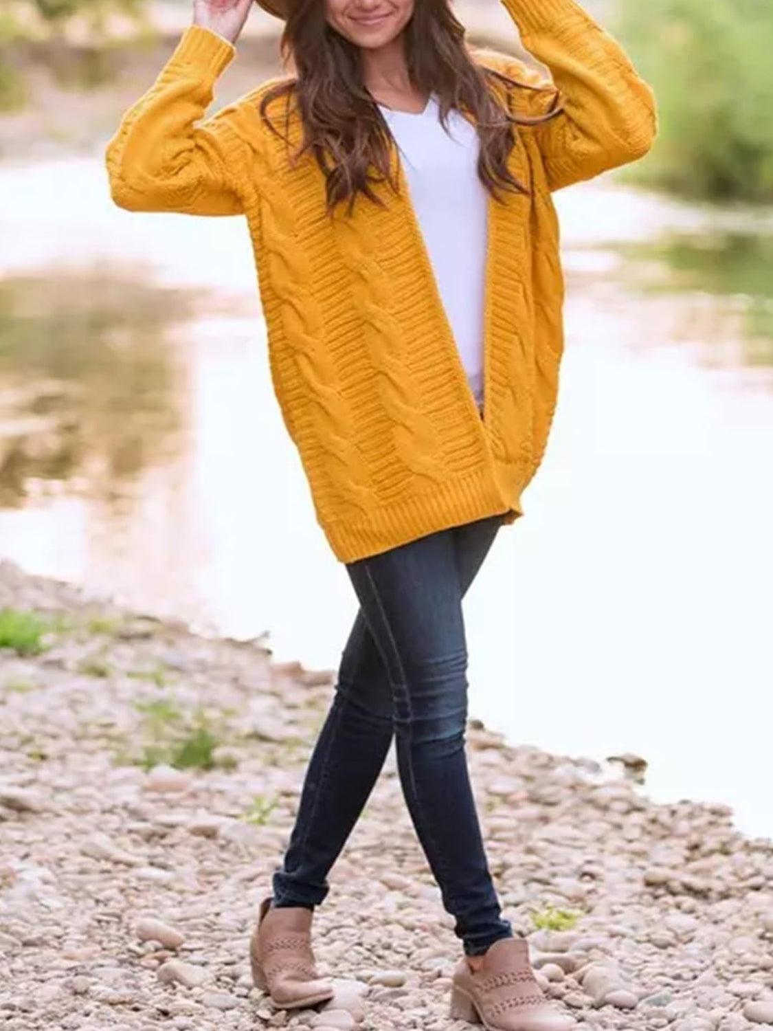 Cable-Knit Open Front Long Sleeve Cardigan Carauana Store