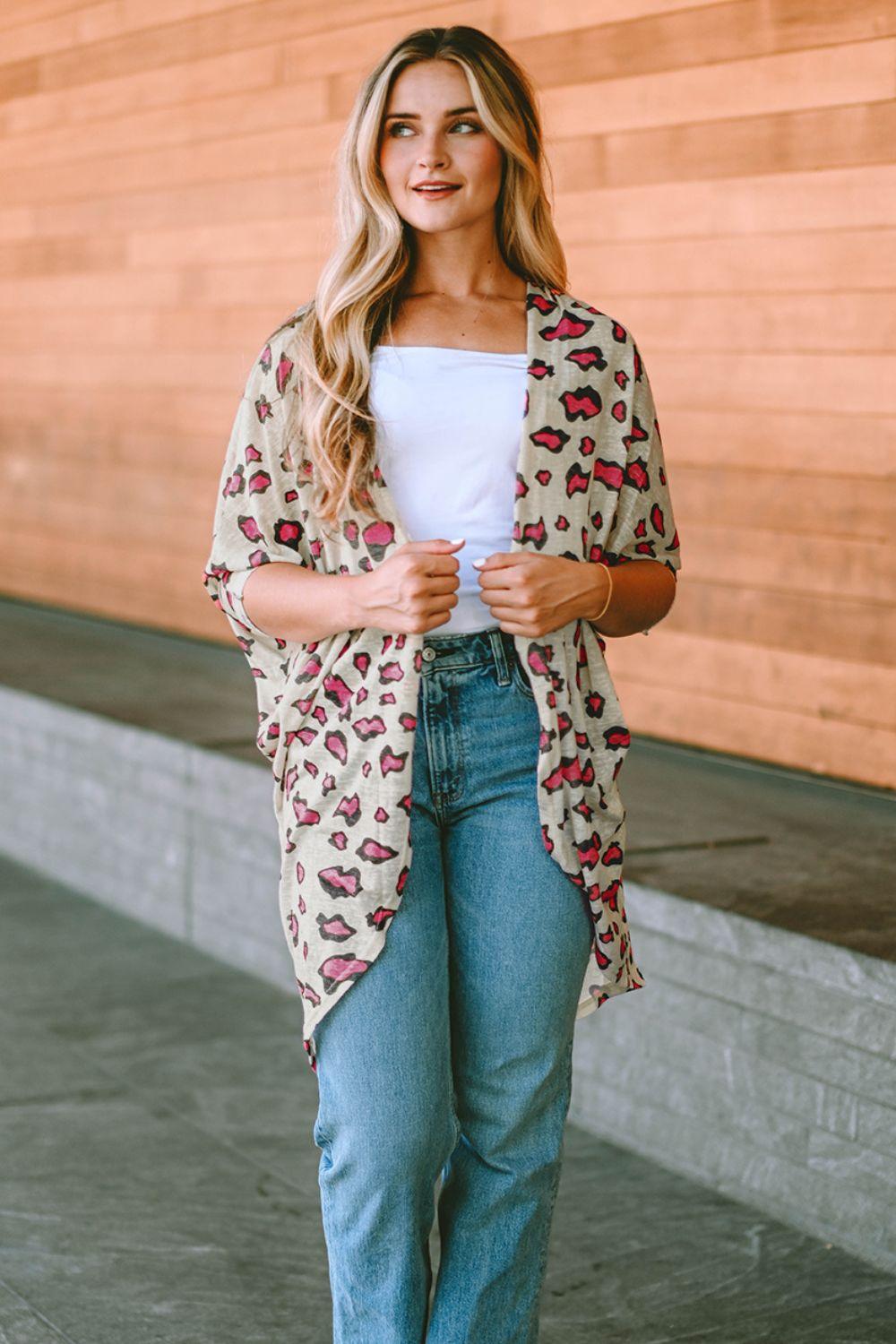 Printed Open Front Half Sleeve Cardigan Carauana Store