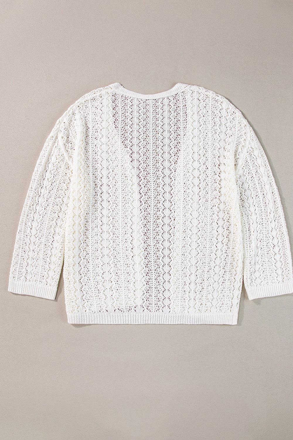 Openwork Open Front Dropped Shoulder Cardigan Carauana Store