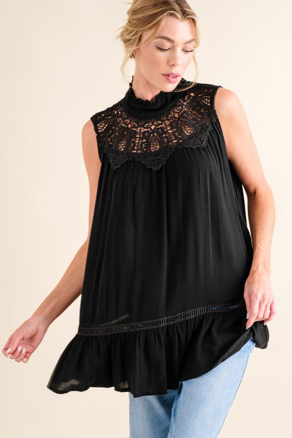 And The Why Lace Detail Sleeveless Ruffled Top Carauana Store