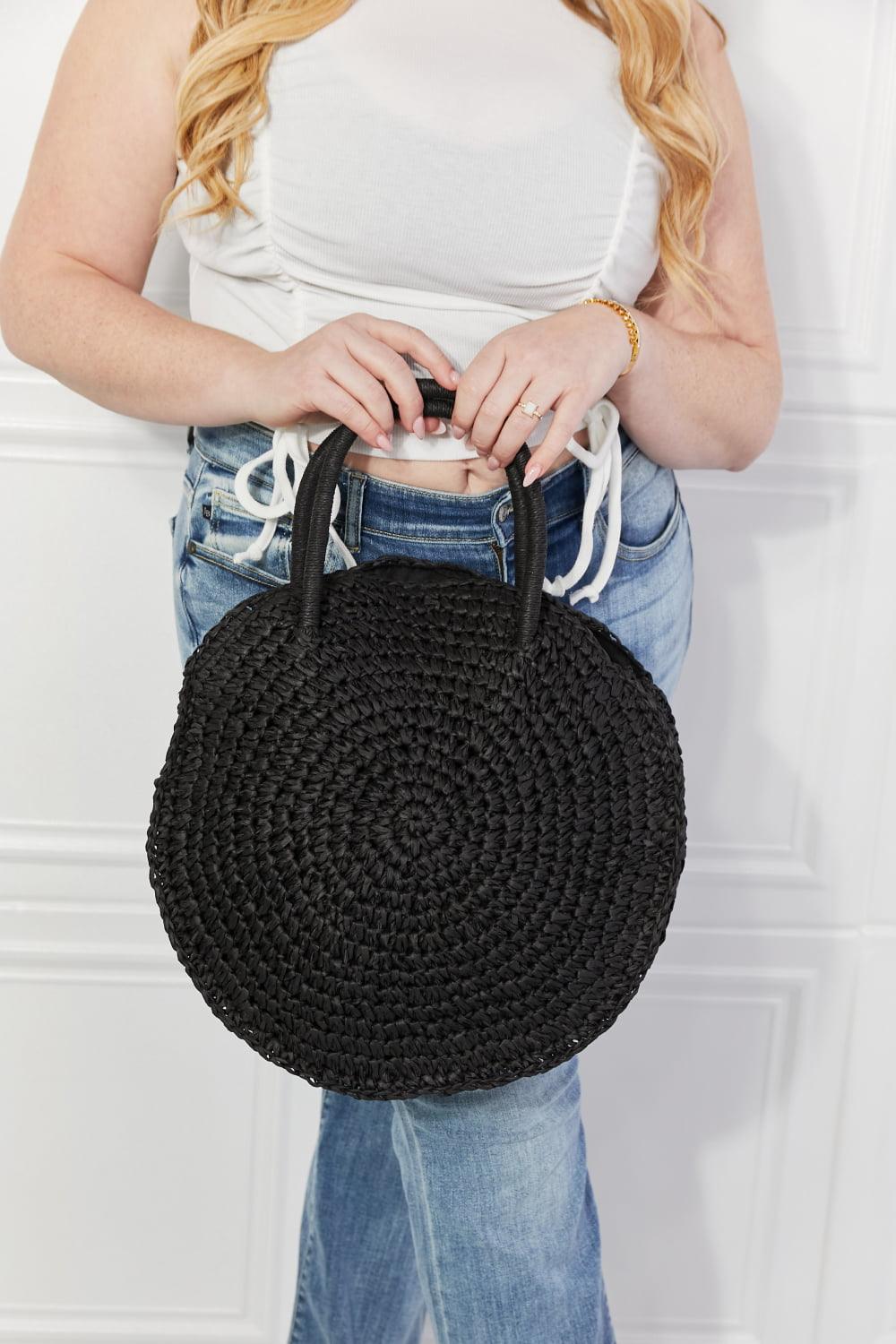 Justin Taylor Beach Date Straw Rattan Handbag in Black Carauana Store