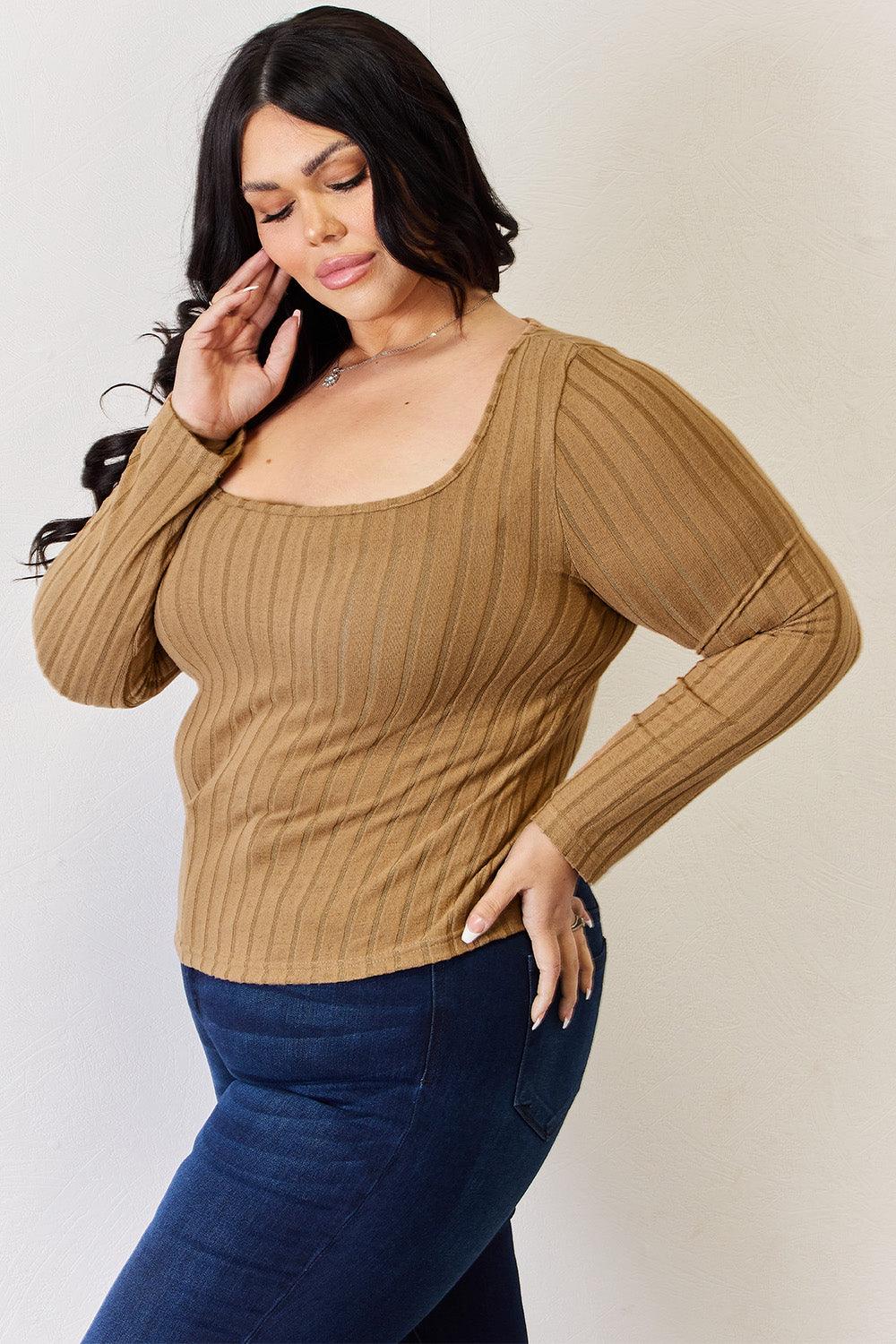 Basic Bae Full Size Ribbed Long Sleeve T-Shirt Carauana Store