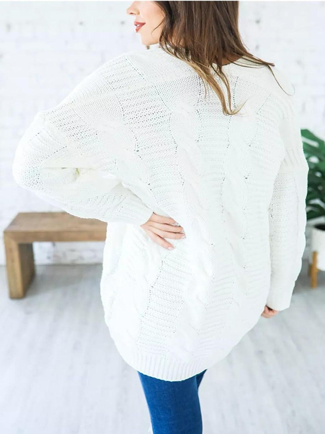 Cable-Knit Open Front Long Sleeve Cardigan Carauana Store