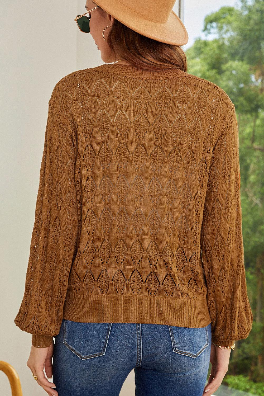 Openwork V-Neck Cardigan Carauana Store