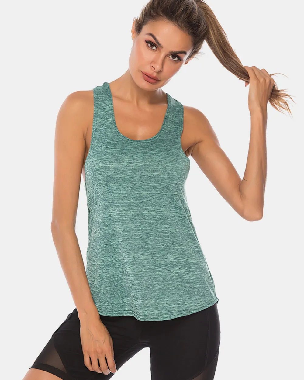 Full Size Scoop Neck Wide Strap Active Tank Carauana Store