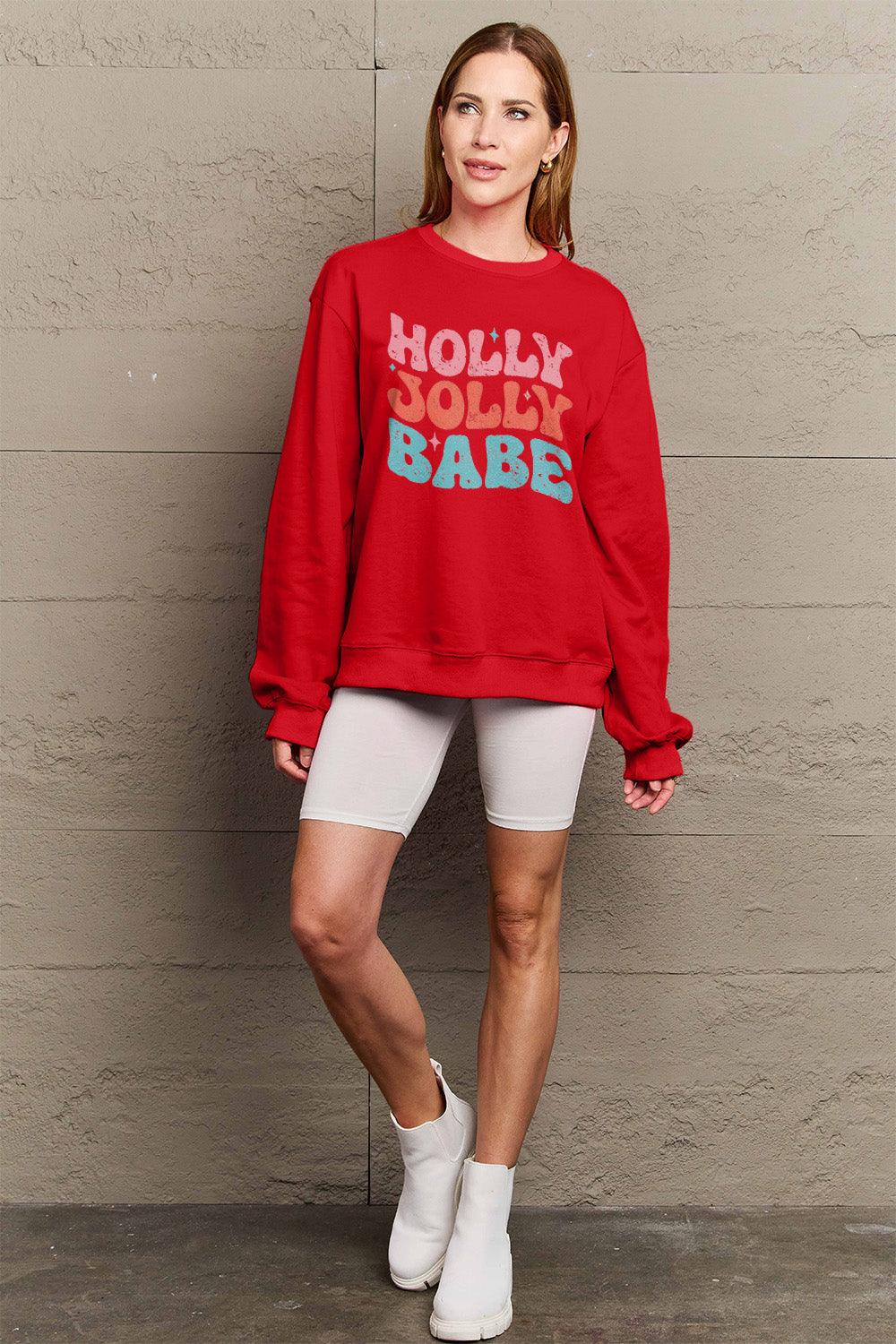 Simply Love Full Size HOLLY JOLLY BABE Long Sleeve Sweatshirt Carauana Store