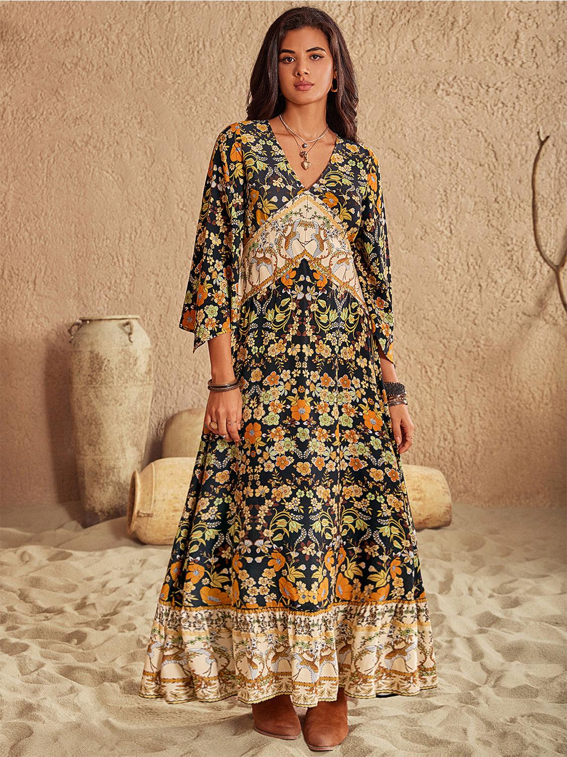 Floral V-Neck Midi Dress Carauana Store